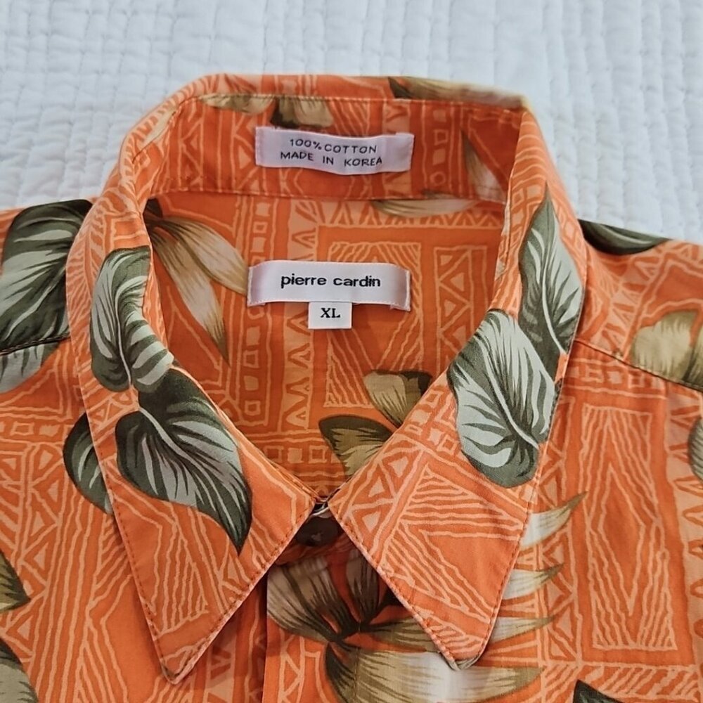 Pierre Cardin Tropical Short Sleeve Button Down Shirt Men's XL Cotton Orange EUC - Picture 3 of 14
